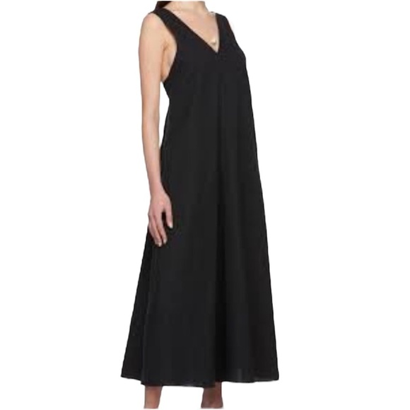 ZARA Dress Double V Faux Suede Like Midi Dress Black Voluminous Size S - Picture 1 of 14